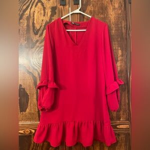 Zara red ruffled dress